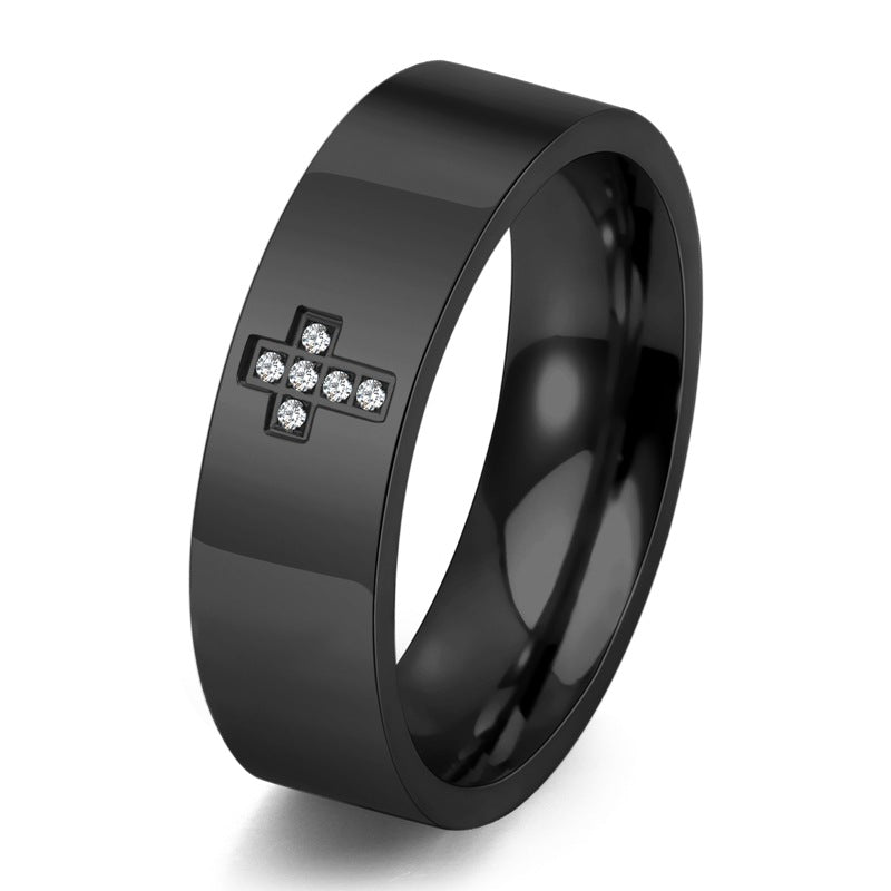 Anello in titanio con diamante croce lucida all'ingrosso