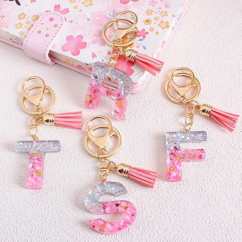 Wholesale Glitter 26 English Letter Tassel Keychain