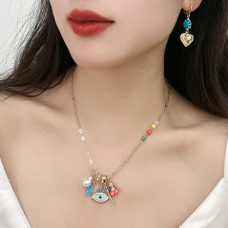 Wholesale Polymer Clay Glass Geometric Metal Pendant Necklaces ACC-NE-KJ002