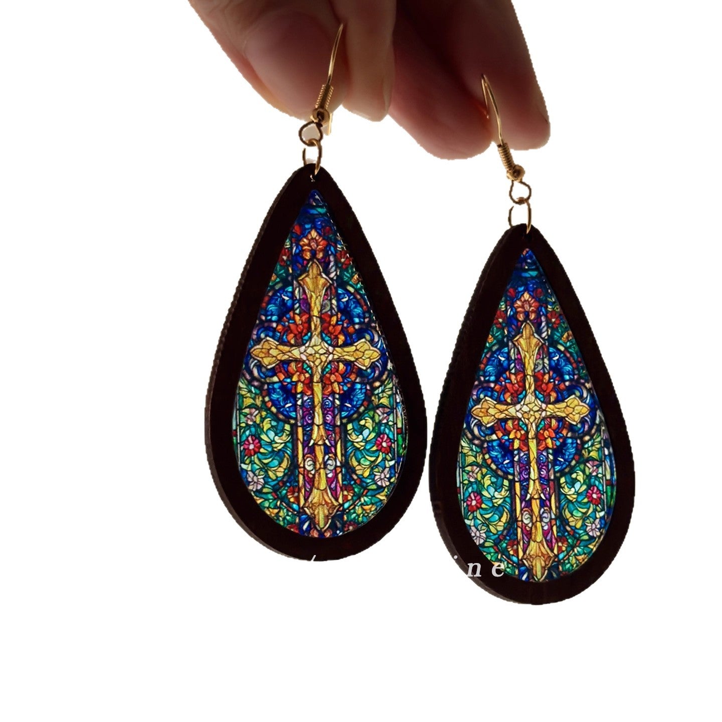 Wholesale Baroque Vintage Wooden Acrylic Droplet Cathedral Print Earrings - Jewelry Accessory for Gift Resale