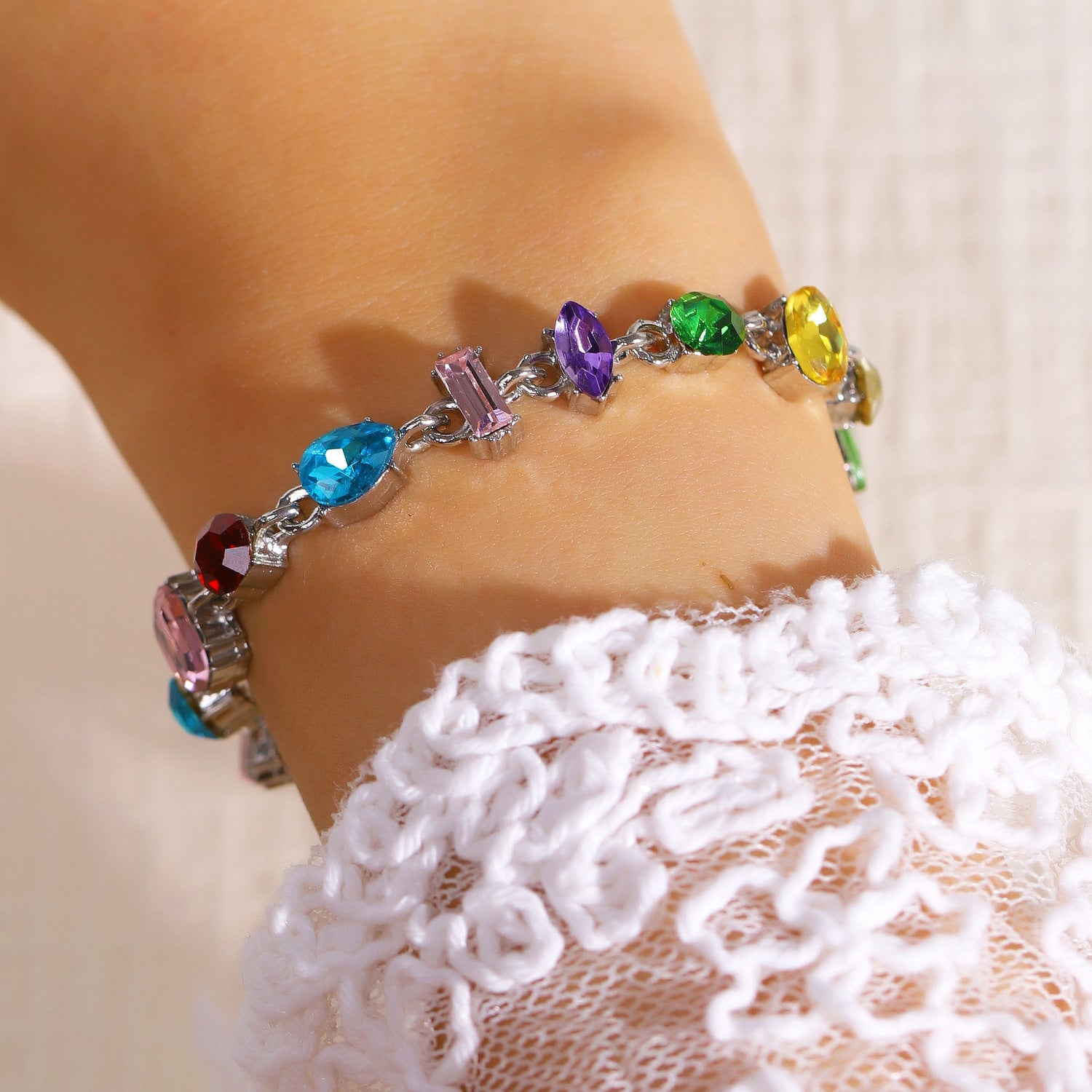 Wholesale Zinc Alloy Electroplated Fruit Shaped Colorful Candy Bracelet Irregular Sparkling Women S Fashion Accessory
