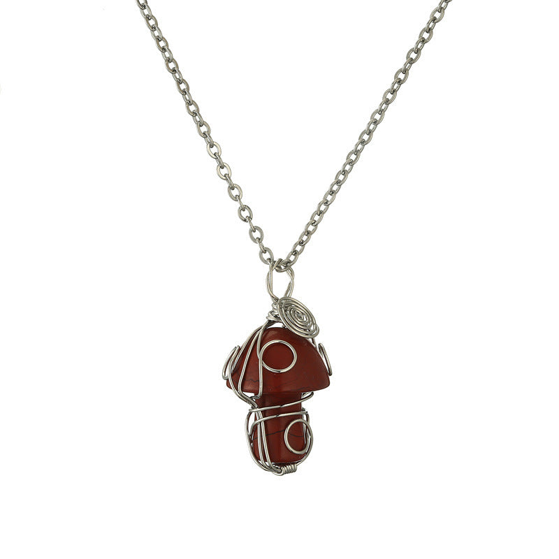 Wholesale Fashion Handmade Wire Wrapped Amethyst Crystal Pendant Necklace Natural Stone Mushroom Design Jewelry Gift
