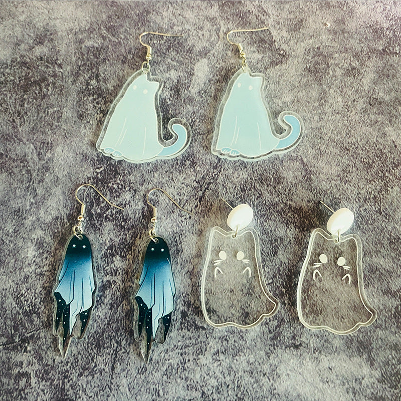 Wholesale   Ghost Cat Dark Style Acrylic Earrings