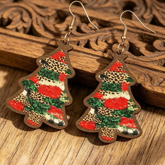Wholesale Trendy Wooden Christmas Tree Earrings Bohemian Retro French Style Jewelry Accessory For Holiday Party Gift And Boutique Resale