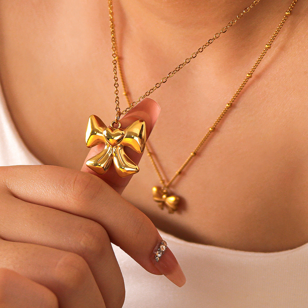 Wholesale Bow Heart Stainless Steel 18K Gold Plated Necklace