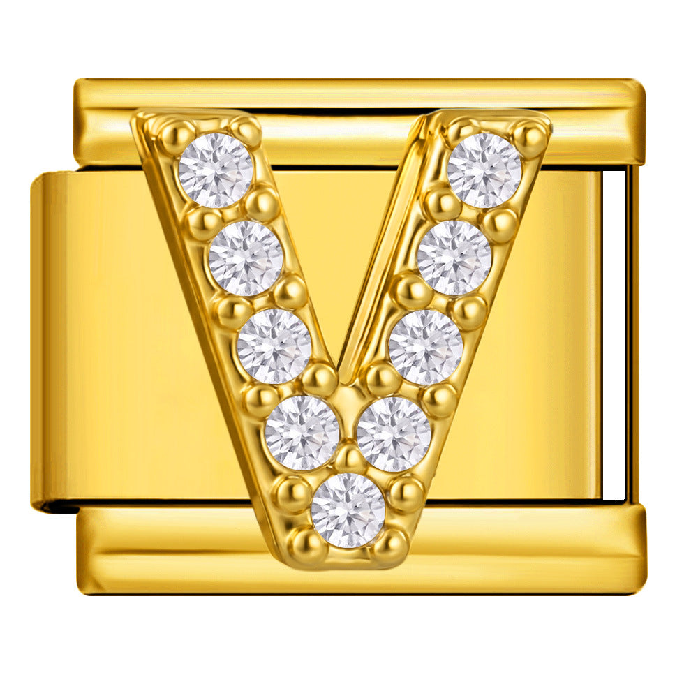 Wholesale Fashion Italian Style DIY Letter Modular Bracelet Stainless Steel Gold Tone Rhinestone Jewelry Accessory For Boutique Resale
