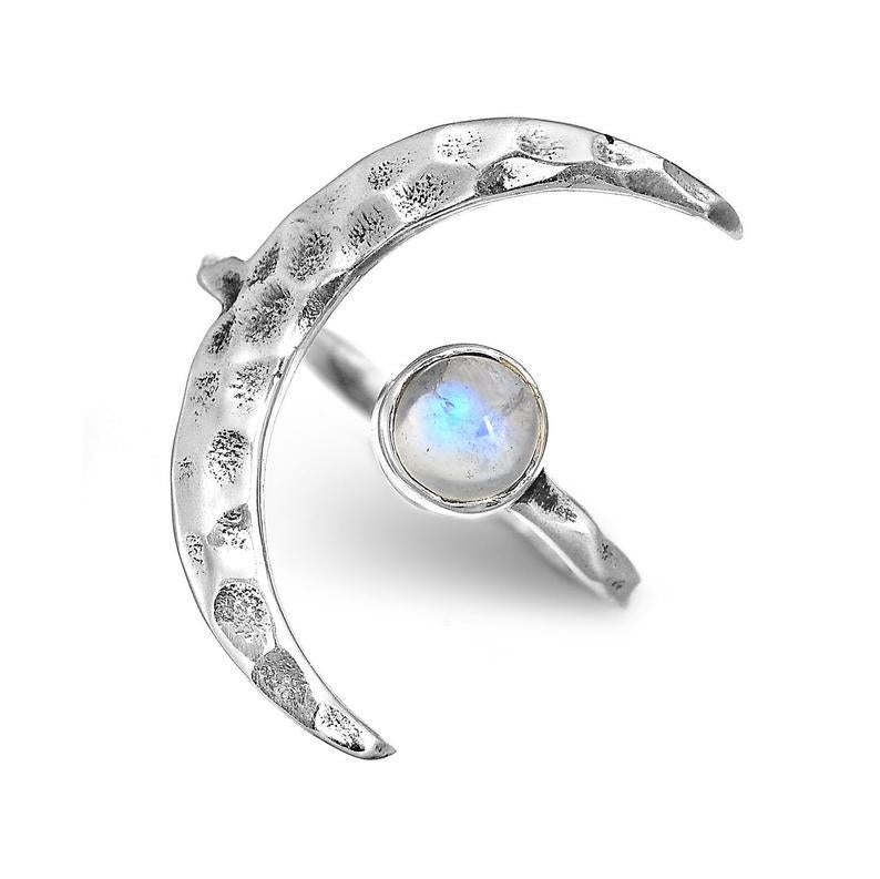 Wholesale Adjustable Moonstone Ring Thai Silver Finish Geometric Design Women S Fashion Jewelry