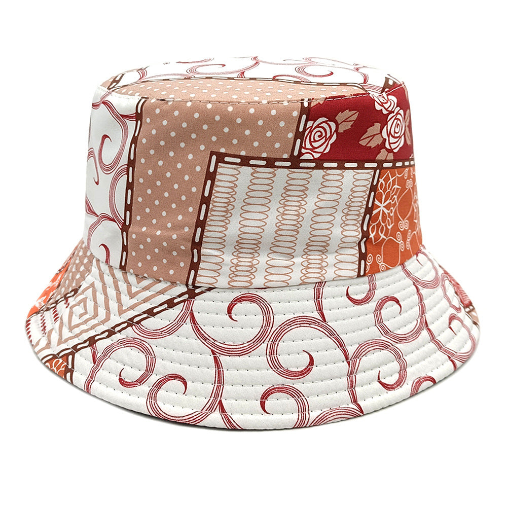 Wholesale  Geometric Fisherman Hat Color-matching Printed Double-sided Basin Hat Bucket Hat