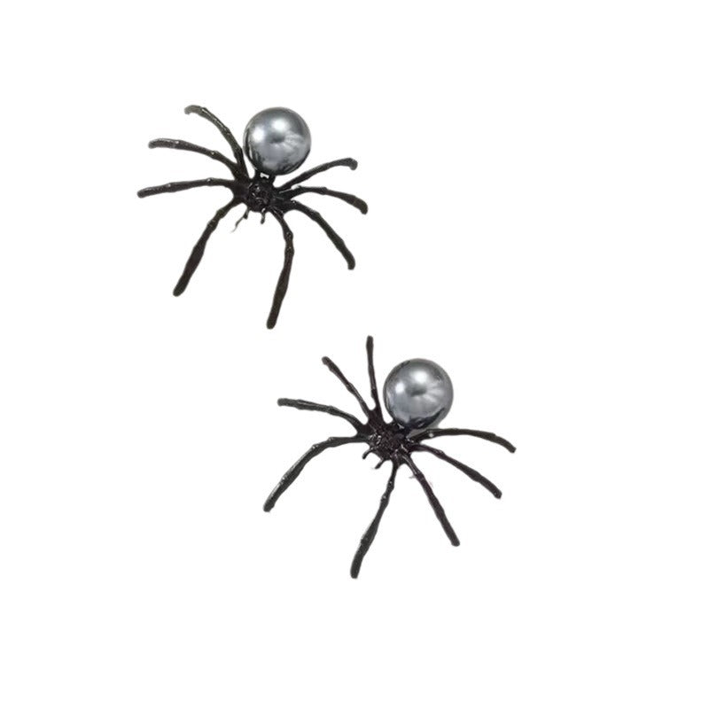 Wholesale Halloween Light Luxury Black Pearl Spider Earrings