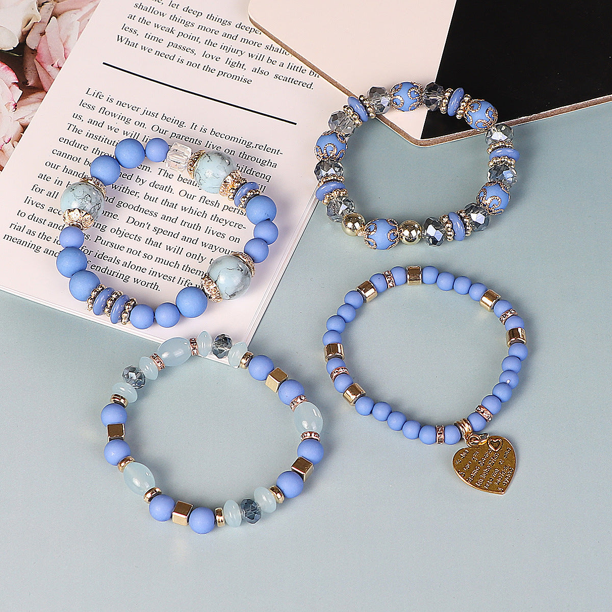 Wholesale Boho Bohemian Multi-Layer Crystal Heart Beaded Bracelet,  Fashion Jewelry Accessory for Women,  Gift for Boutique Resale