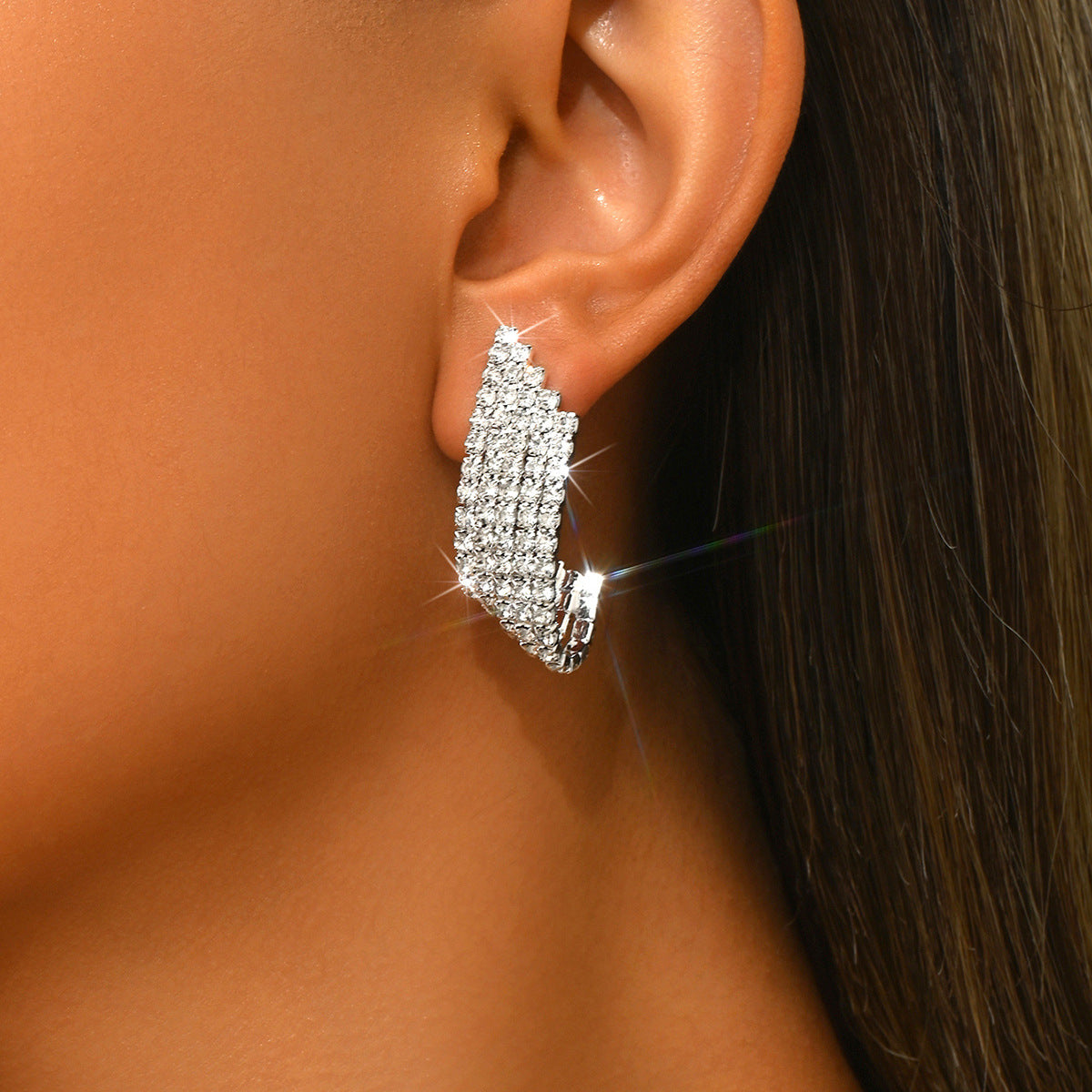 Wholesale Super Flash Set Zircon Geometric Elegant Earrings
