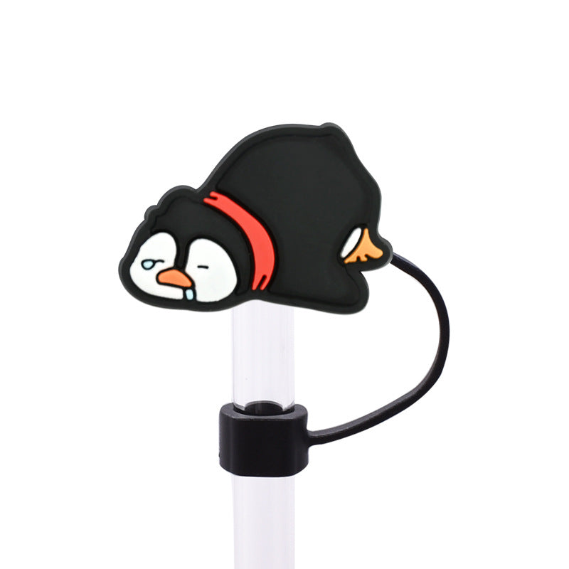Wholesale Random 100pcs Cute Penguin Series PVC Soft Straw Tube Cap
