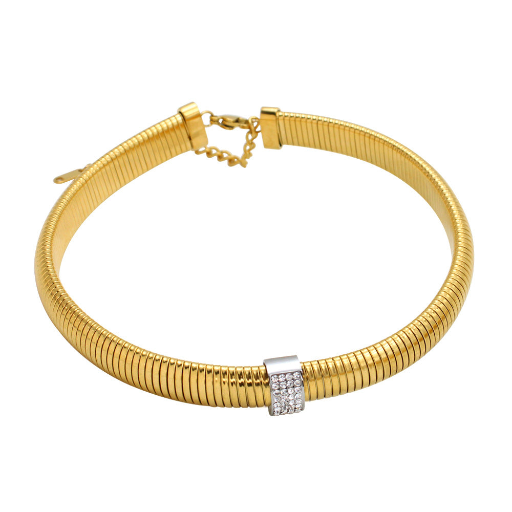 Wholesale Stainless Steel Bracelets Threaded Snake Chain Zirconia Jewelry Set Necklace Bracelet Earrings ACC-BT-Yueshi005