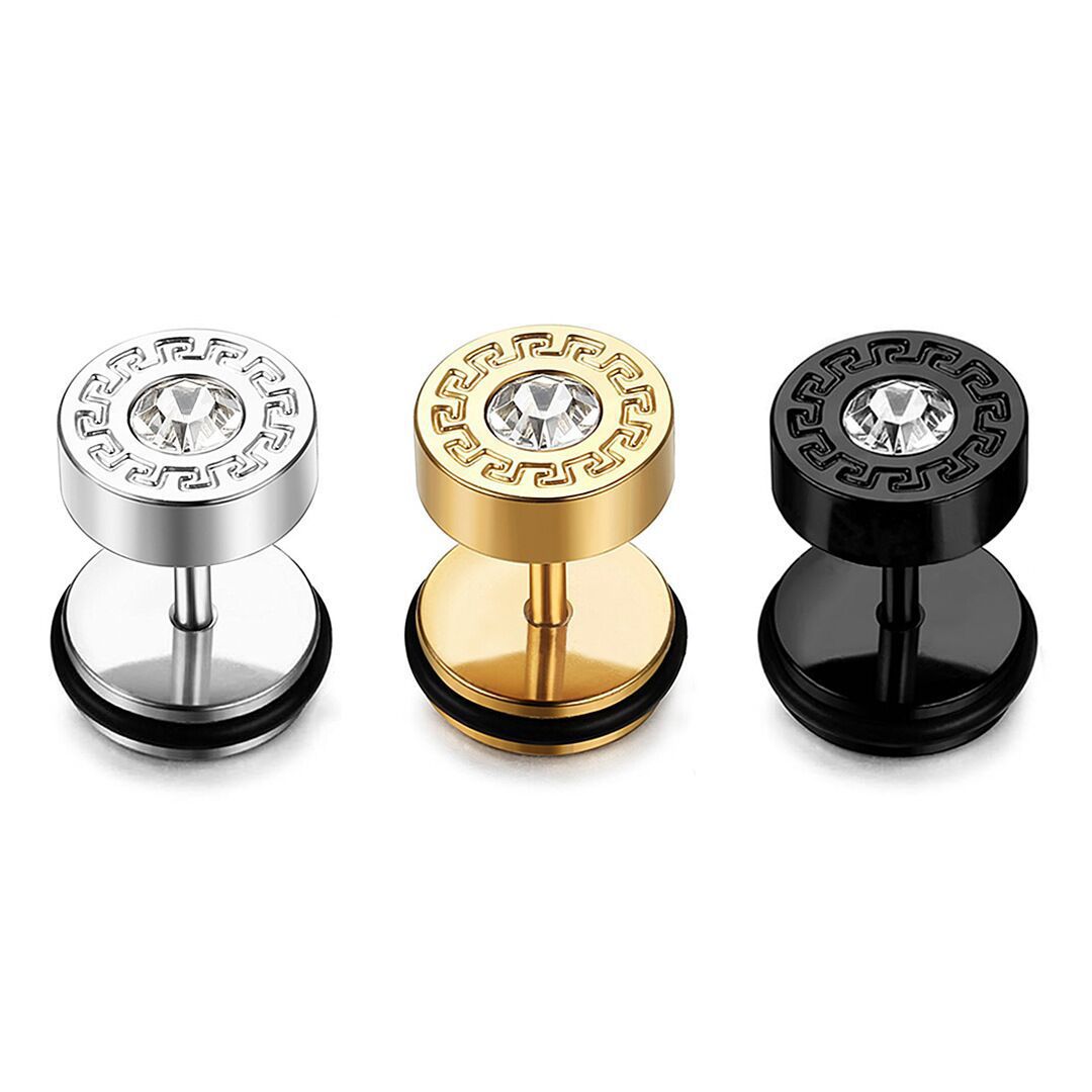 Wholesale retro round Great Wall pattern diamond stainless steel earrings