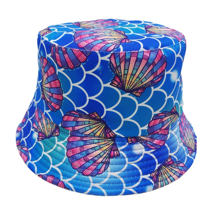 Wholesale  wave fisherman hat  shell turtle printed sun hat  bucket hat