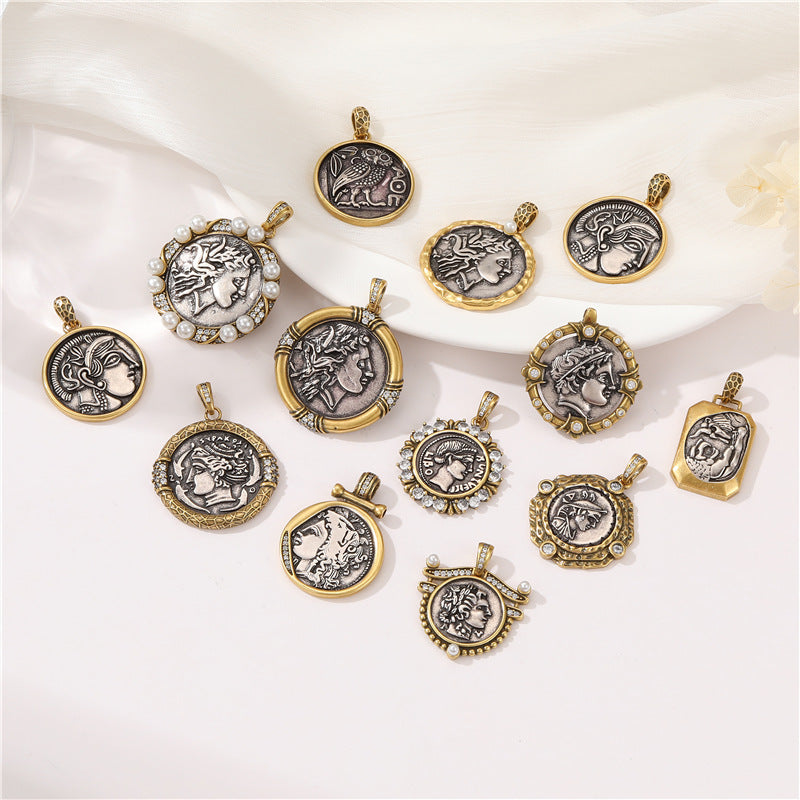 Wholesale Copper Greek Roman Retro Figure Pendant Necklace Fashion Accessory for Boutique Resale
