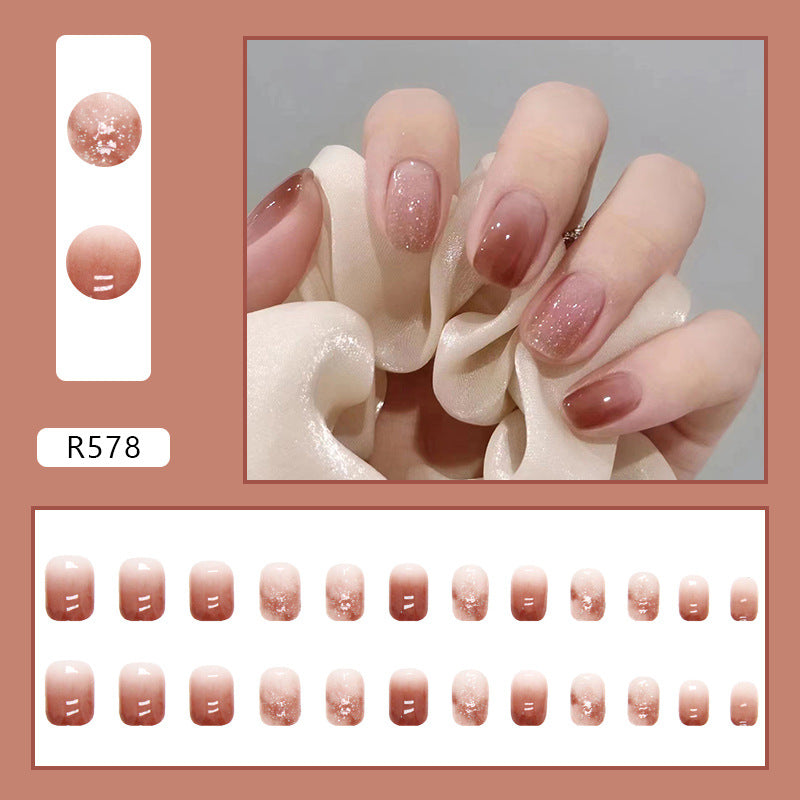 Wholesale  24 Pieces/box Red Brown Gradient Nails Kits Nail Stickers