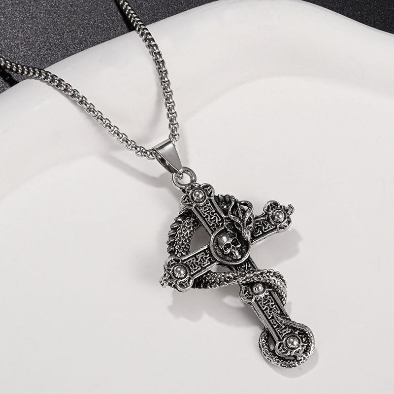 Wholesale Skull and Dragon Cross Vintage Men' s Necklace