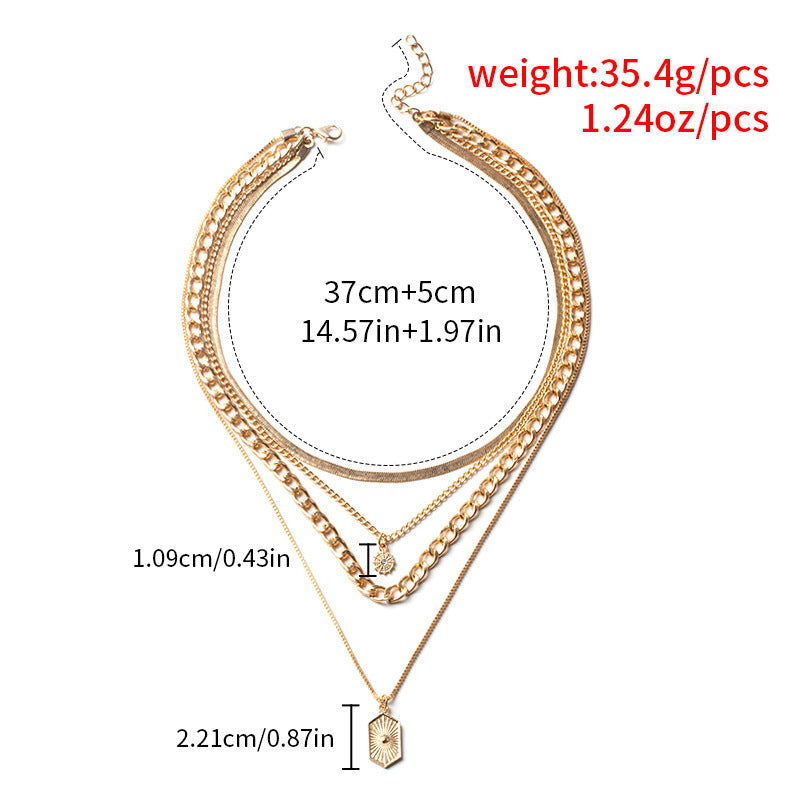 Wholesale Trendy Geometric Rhinestone Pendant Necklace Zinc Alloy Multi-Layer Layering Jewelry Boutique Resale