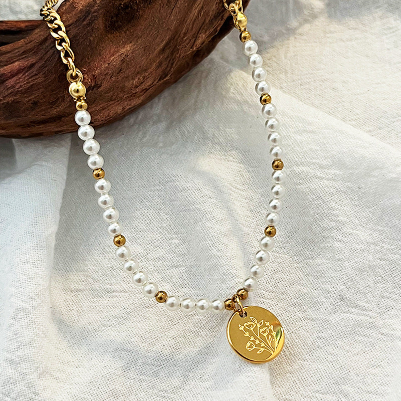 Wholesale stainless steel pearl beaded five-pointed star pendant necklace