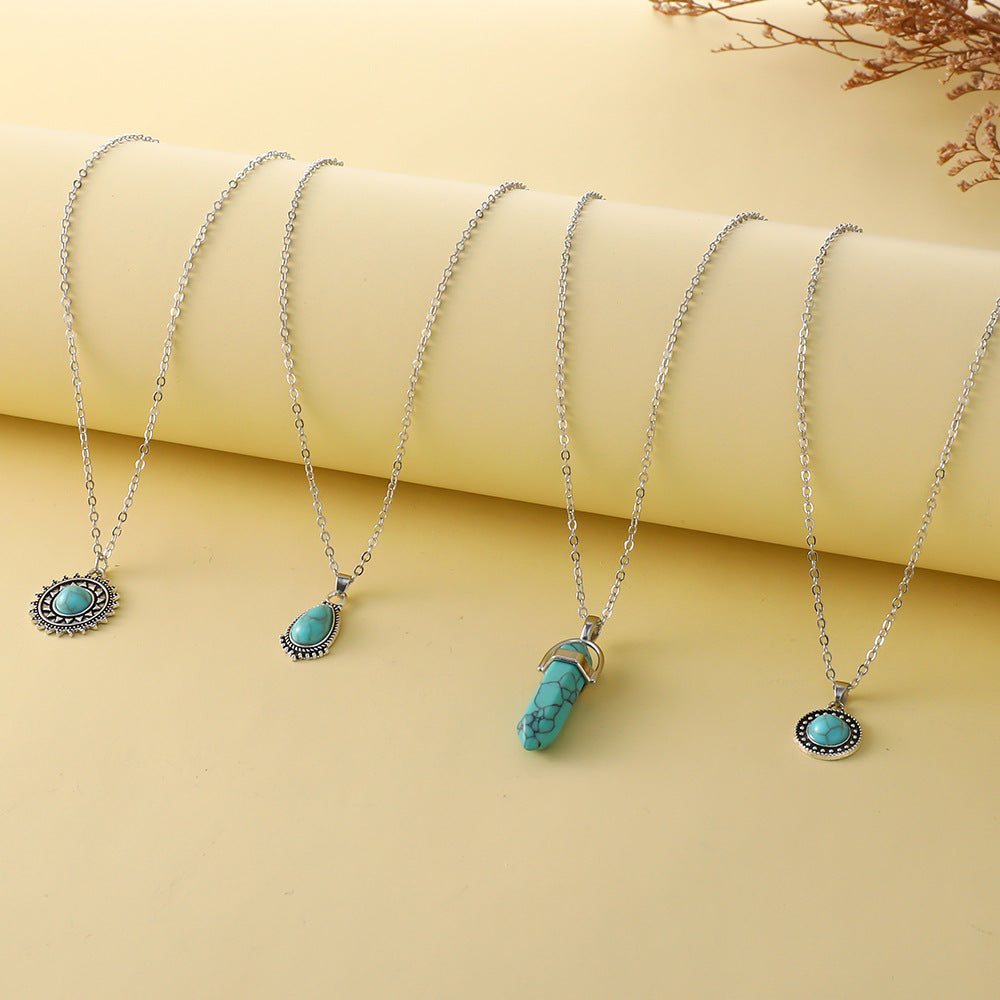 Wholesale Bohemian Turquoise 4-Layer Necklace Pendant Set Fashion Accessory Gift Boutique Resale