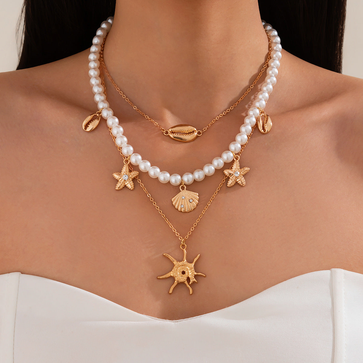 Wholesale  Beach Vacation Starfish Shell Pendant Collarbone Necklace
