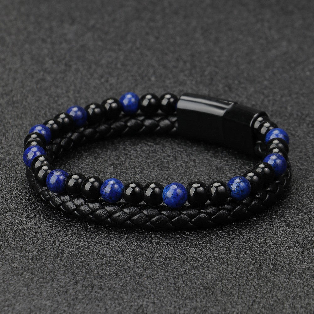 Wholesale Men S Chic Braided Leather Bracelet With Tiger Eye And Volcanic Stone Beads Magnetic Clasp Fashion Accessory For Boutique Resale