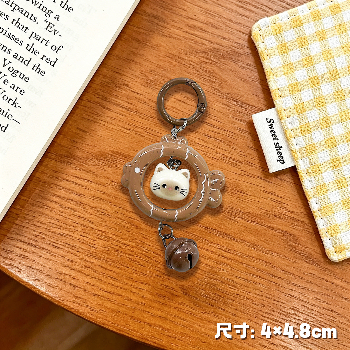 Wholesale Cartoon Cat and Fish Keychain with 3D Bell Pendant Decorative Bag Charm Gift