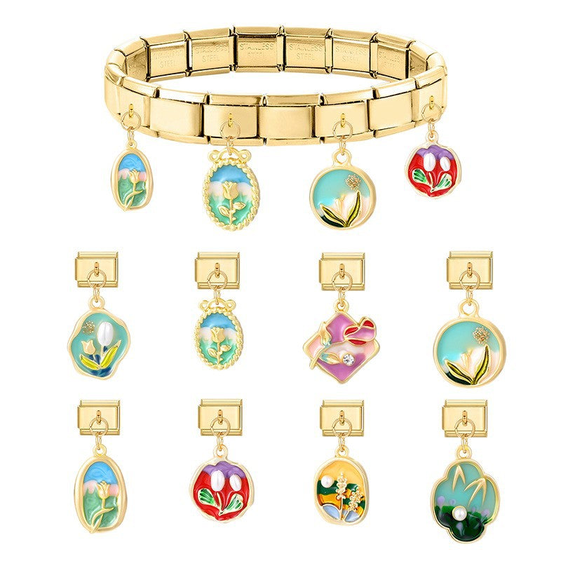 Wholesale Italian Charm Bracelet 9mm DIY Splicing Creative Pattern Pendant Stainless Steel Composable Bracelet