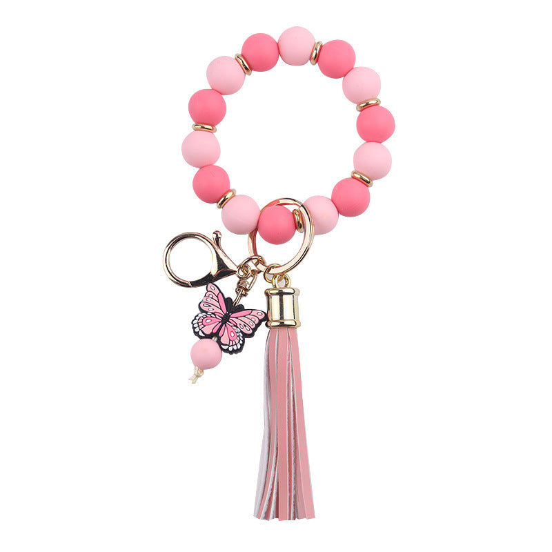 Wholesale Wool Flower Silicone Beaded Keychain Wristlet Keychain ACC-KC-GuangTian052