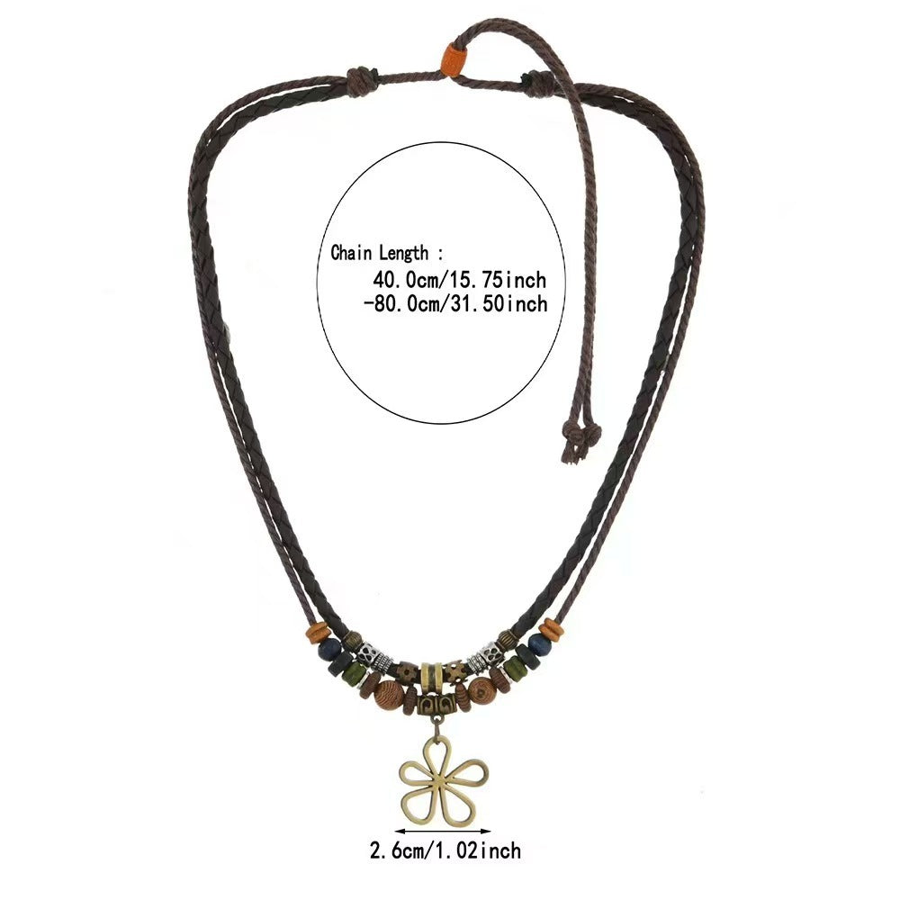 Wholesale Trendy Five Leaf Clover Wax Rope Necklace And Earring Set With Shell Pendant Party Wear Jewelry Accessory