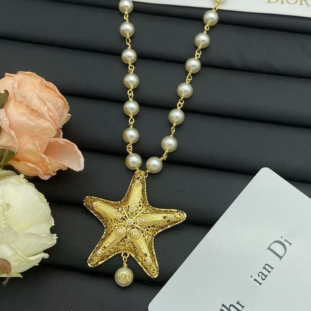 Wholesale Brass Man-made Pearl Starfish Necklace ACCVIP