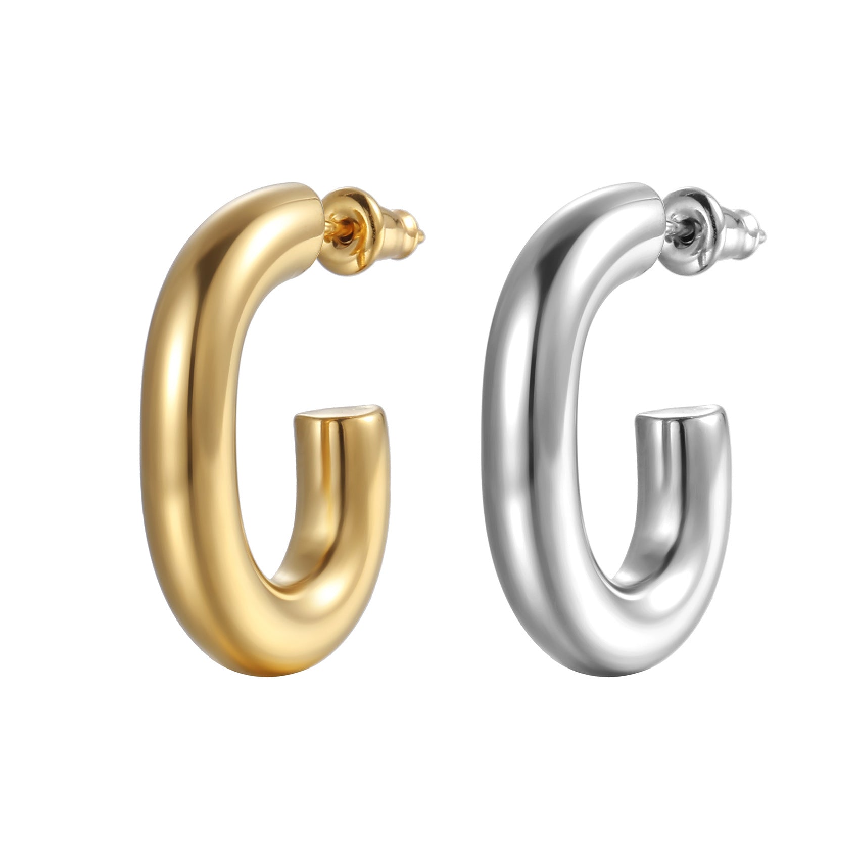 Wholesale Stainless Steel Geometric C Shape 18K Gold Plated Earrings ACC-ES-MuShan016