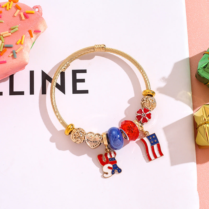 Wholesale American Independence Day Butterfly Hot Air Balloon Beaded Stainless Steel Bracelet ACC-BT-QingLian005