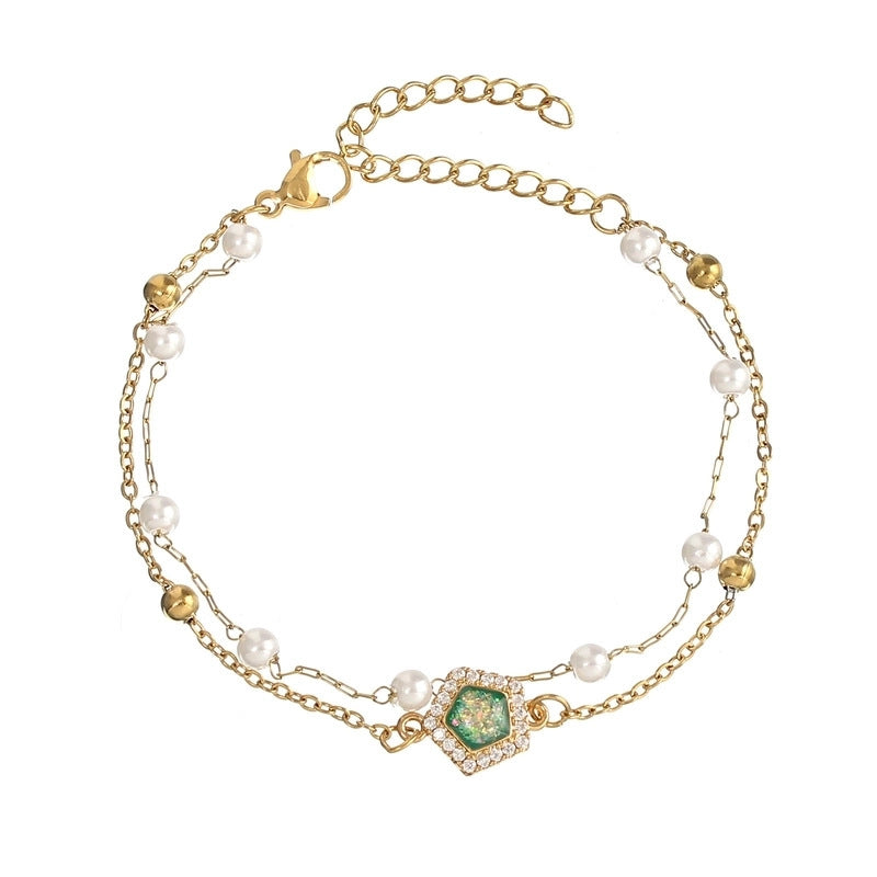 Wholesale heart-shaped stainless steel simple double chain adjustable ladies bracelet