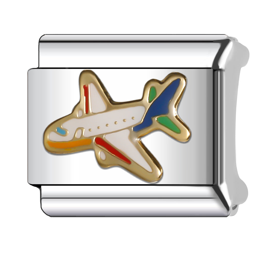 Bracelet de charme italien en gros de 9 mm Série d'avion à boule de bricolage Bracelet composable en acier inoxydable