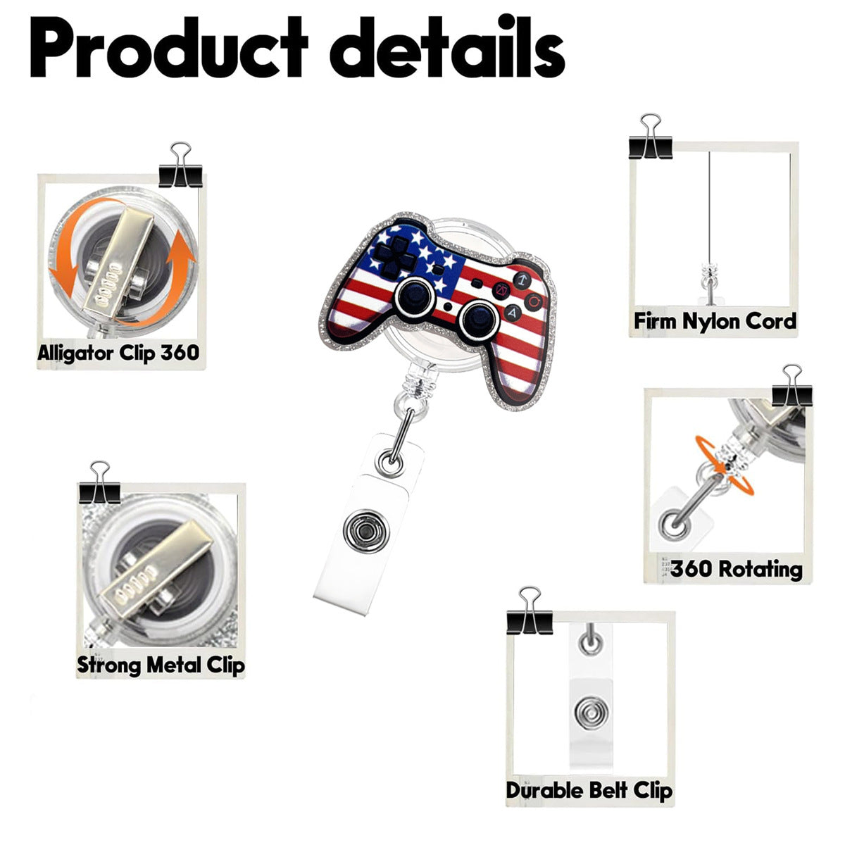 Wholesale Acrylic glitter Independence Day medical   Badge Reels