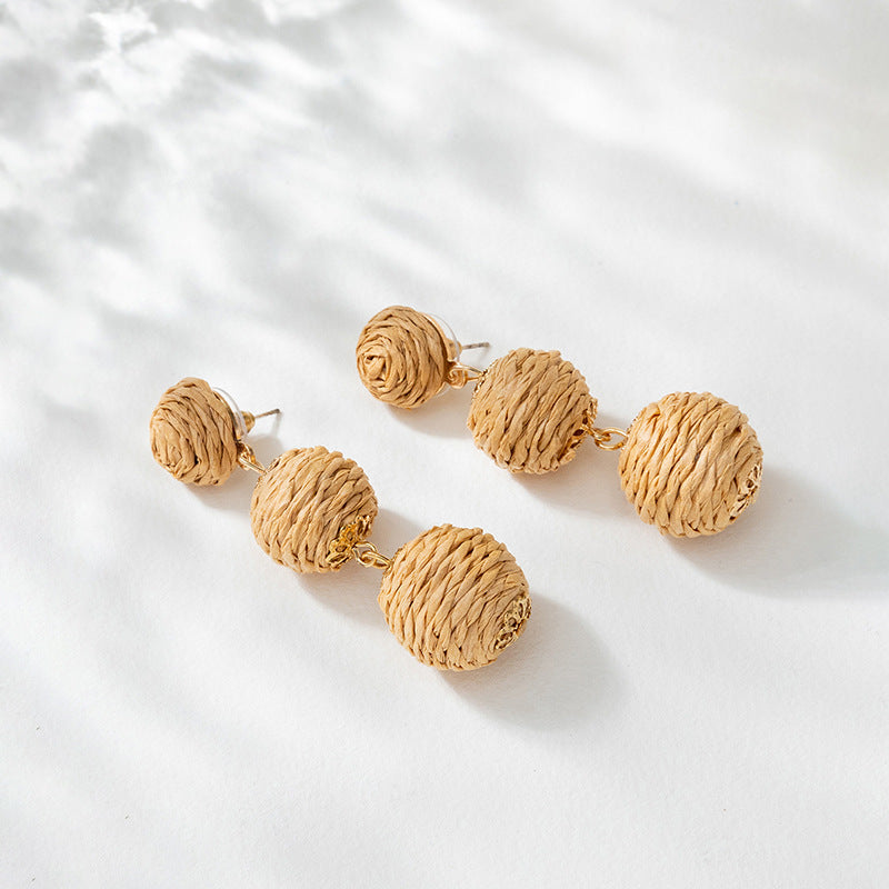 Wholesale Rattan Earrings Raffia Braided Earrings ACC-ES-XLH001