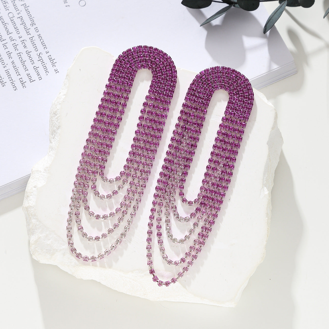Wholesale  Luxury Shiny Rhinestone Long Earrings