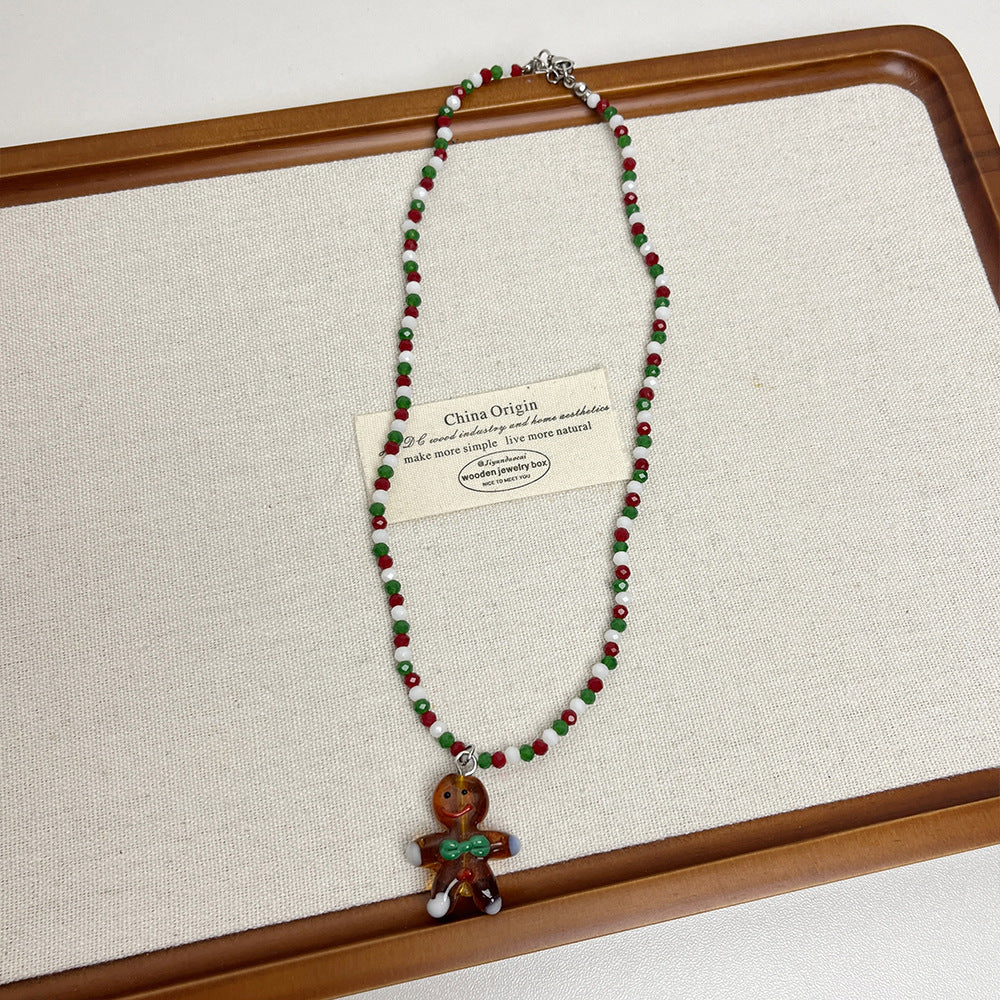 Wholesale Christmas Tree Colorful Gingerbread Man Beaded Necklace