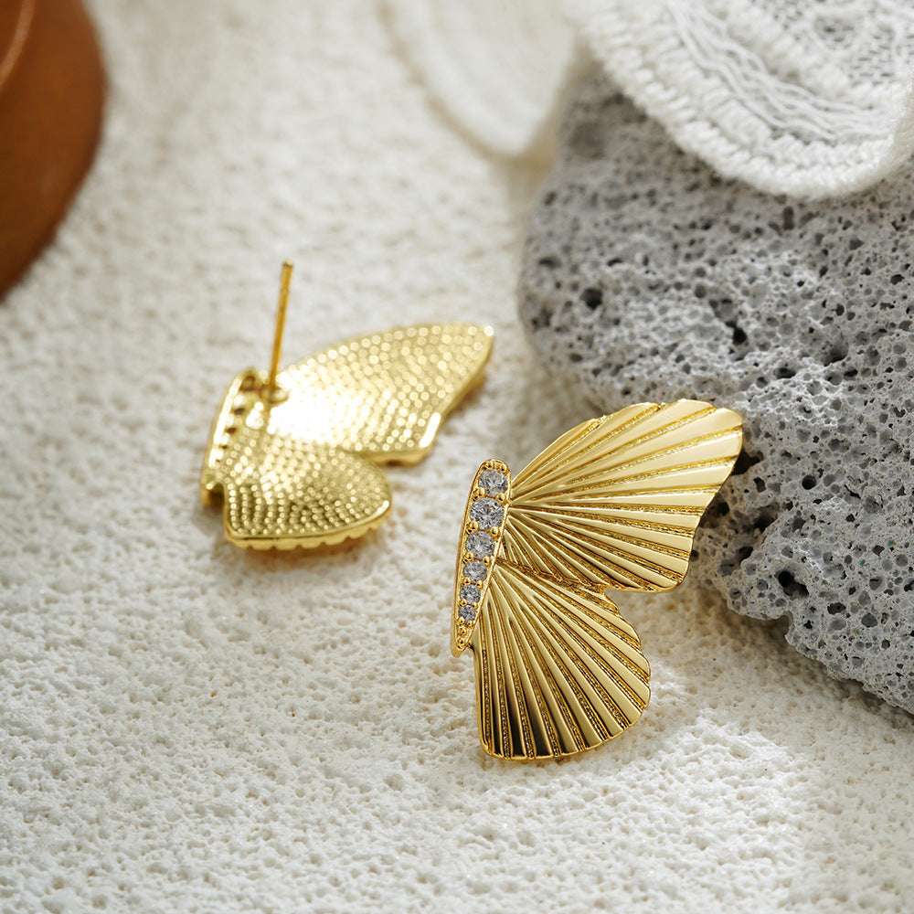 Wholesale 18K gold butterfly wings earrings micro inlaid zircon temperament earrings