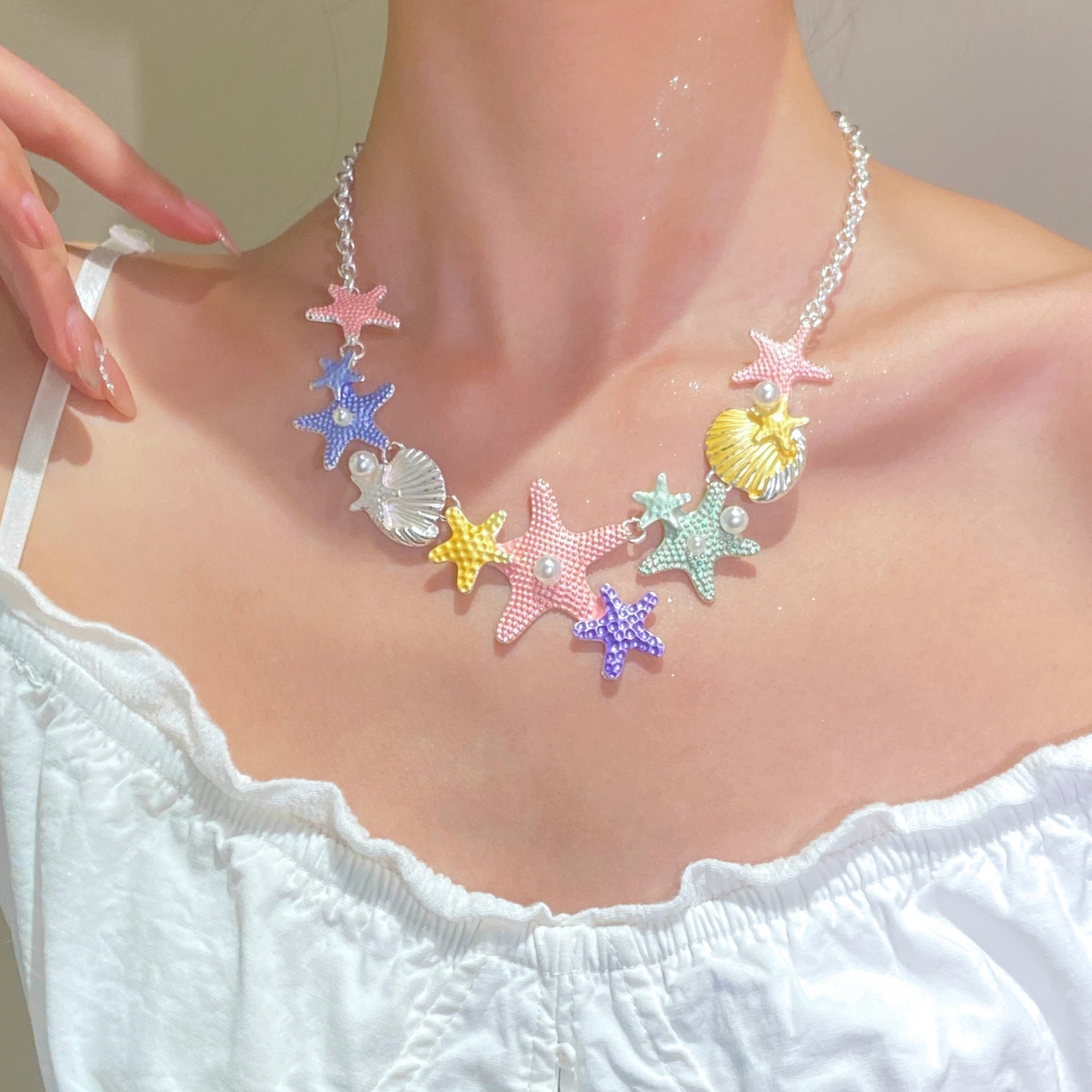 Wholesale Bohemian Summer Beach Shell Necklace And Bracelet Set Faux Pearl Starfish Conch Women S Fashion Jewelry Accessory