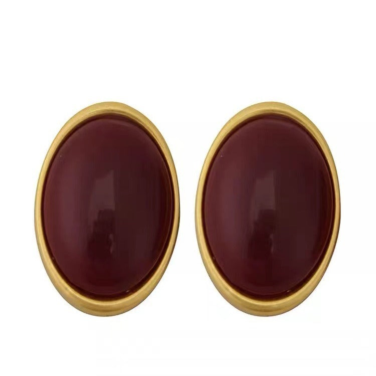 Wholesale  light luxury retro wine red resin oval earrings