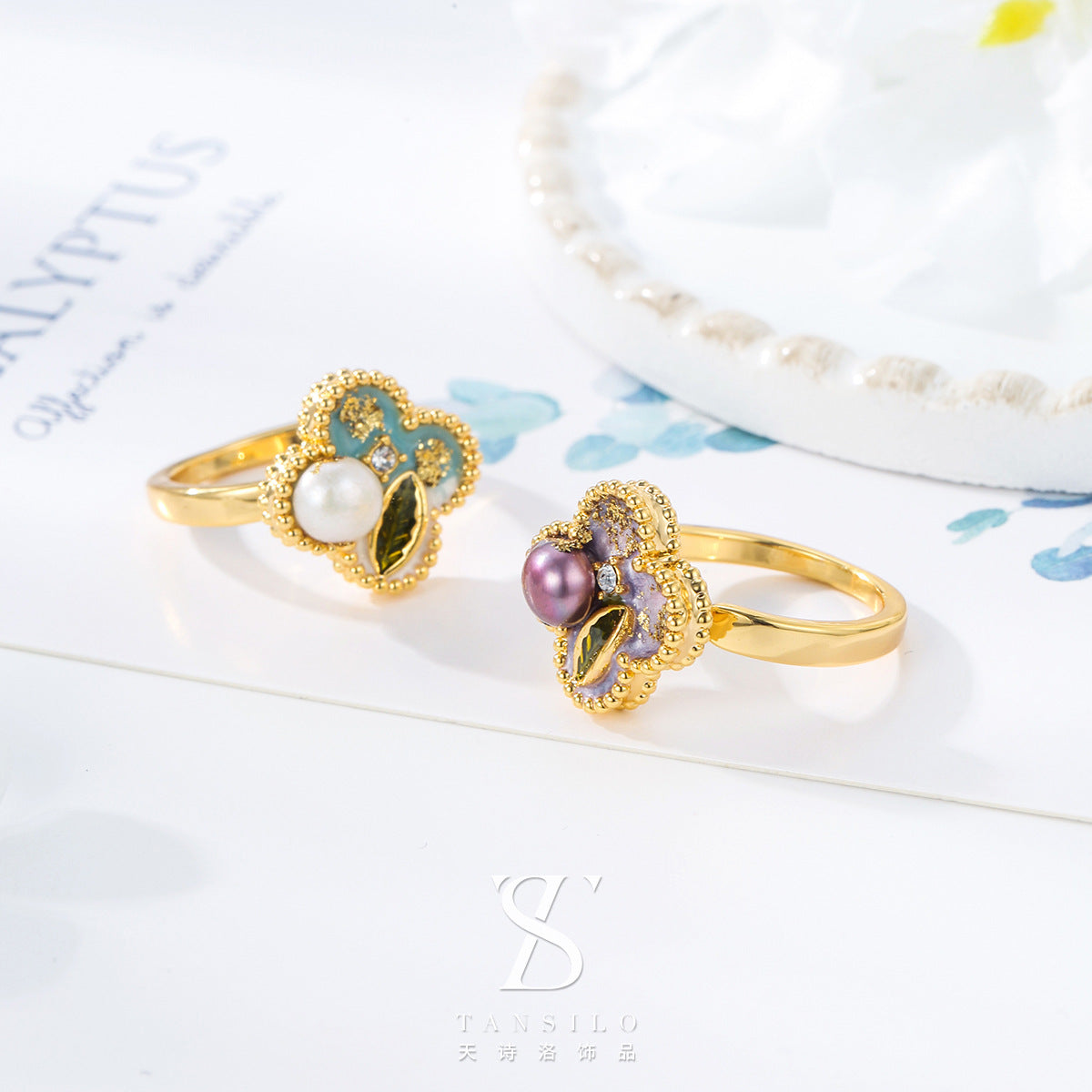 Wholesale Oil Painting Four-leaf Clover Ring