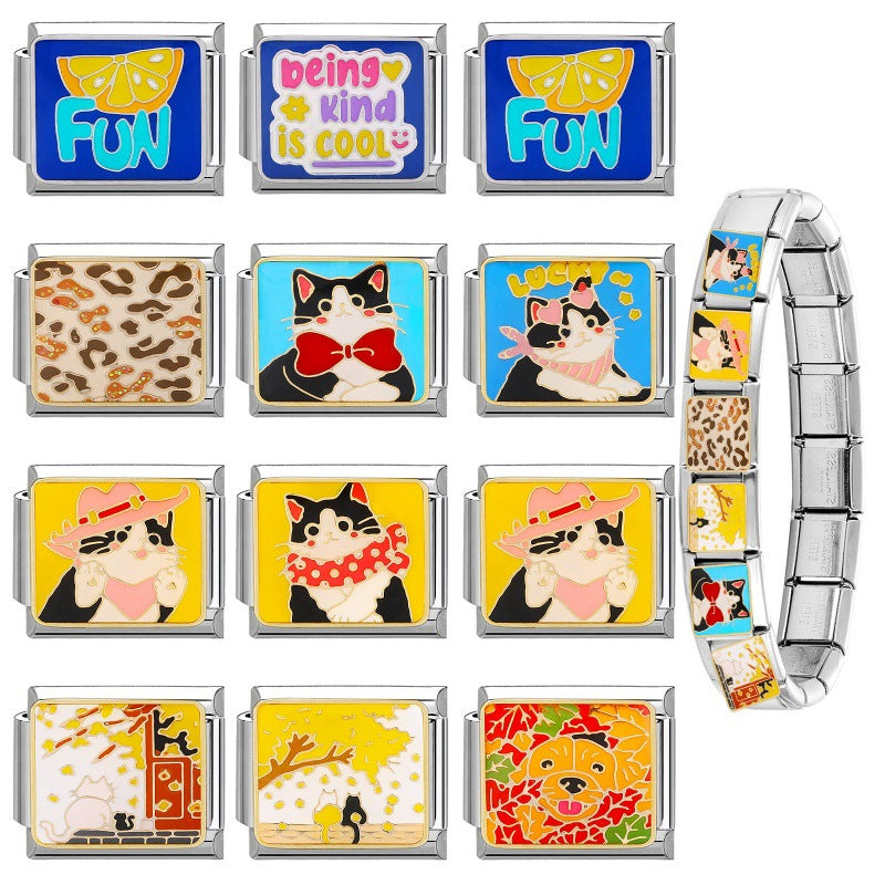 Wholesale Italian Charm Bracelet 9mm DIY Splicing Pet Blue Titanium Steel Composable Bracelet