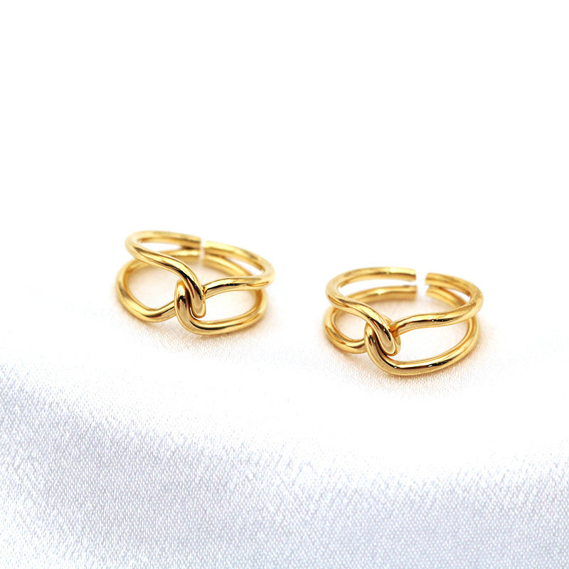 Wholesale Stacking Knotted Hollow Ring 18K Gold-plated Open Double-layer Titanium Steel Rings ACC-RS-GuDi003