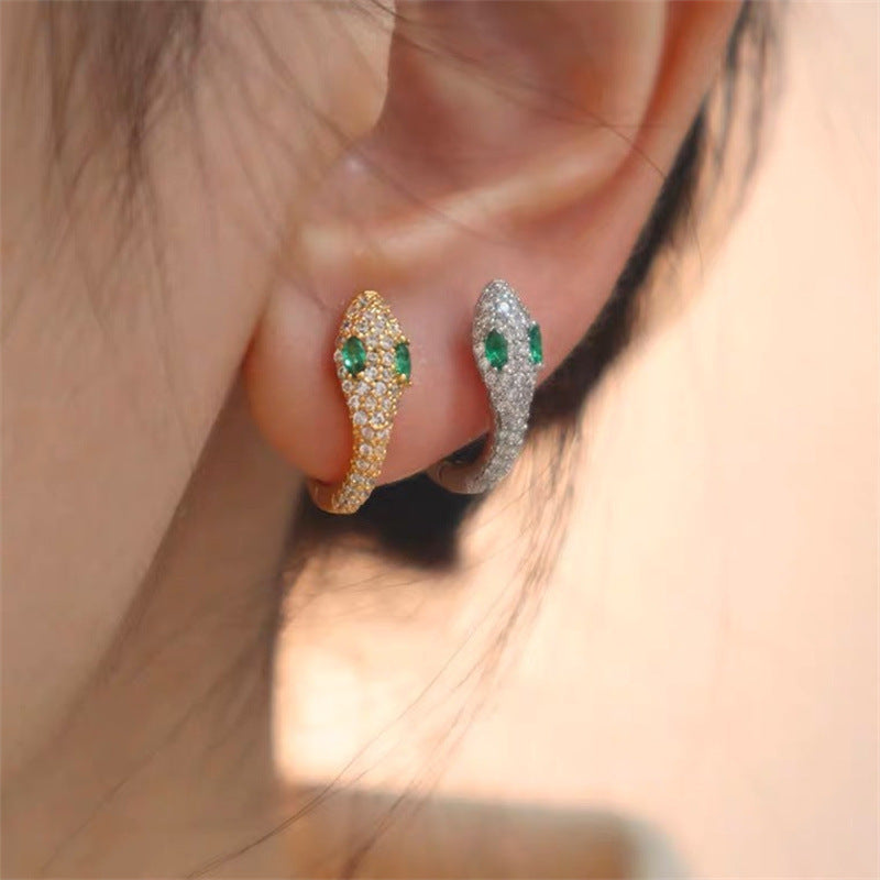 Wholesale light luxury snake-shaped micro-inlaid zircon earrings