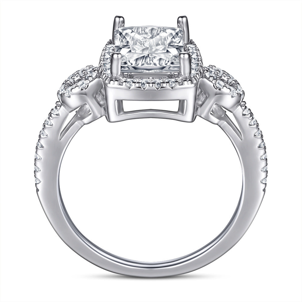 Wholesale  s925 silver ring female ring sterling silver square diamond zircon diamond ring