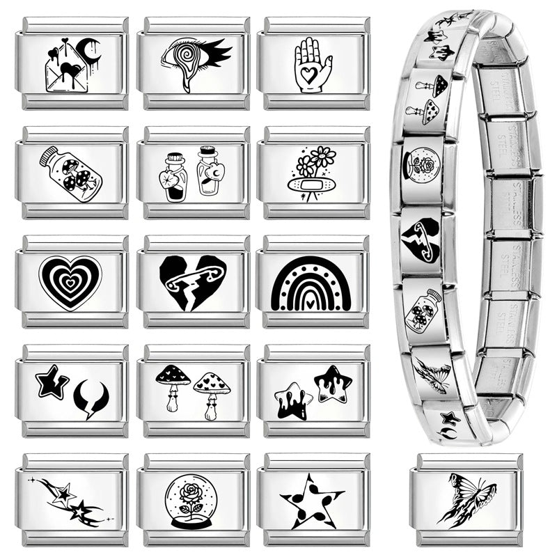 Wholesale 9mm Italian Charm Starter Bracelets DIY Black and white  Creative Stainless Steel Composable Bracelet
