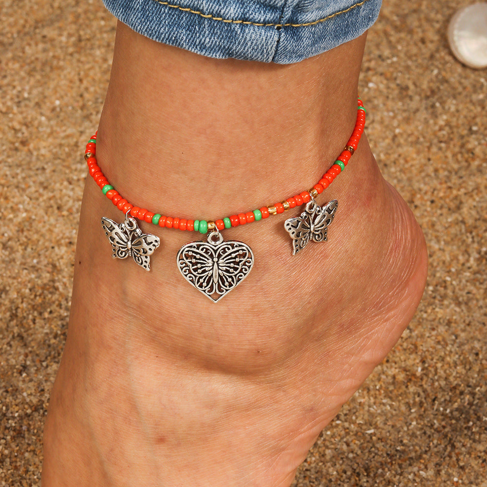 Wholesale  retro  butterfly anklet foot ornaments  love rice bead anklet foot ornaments